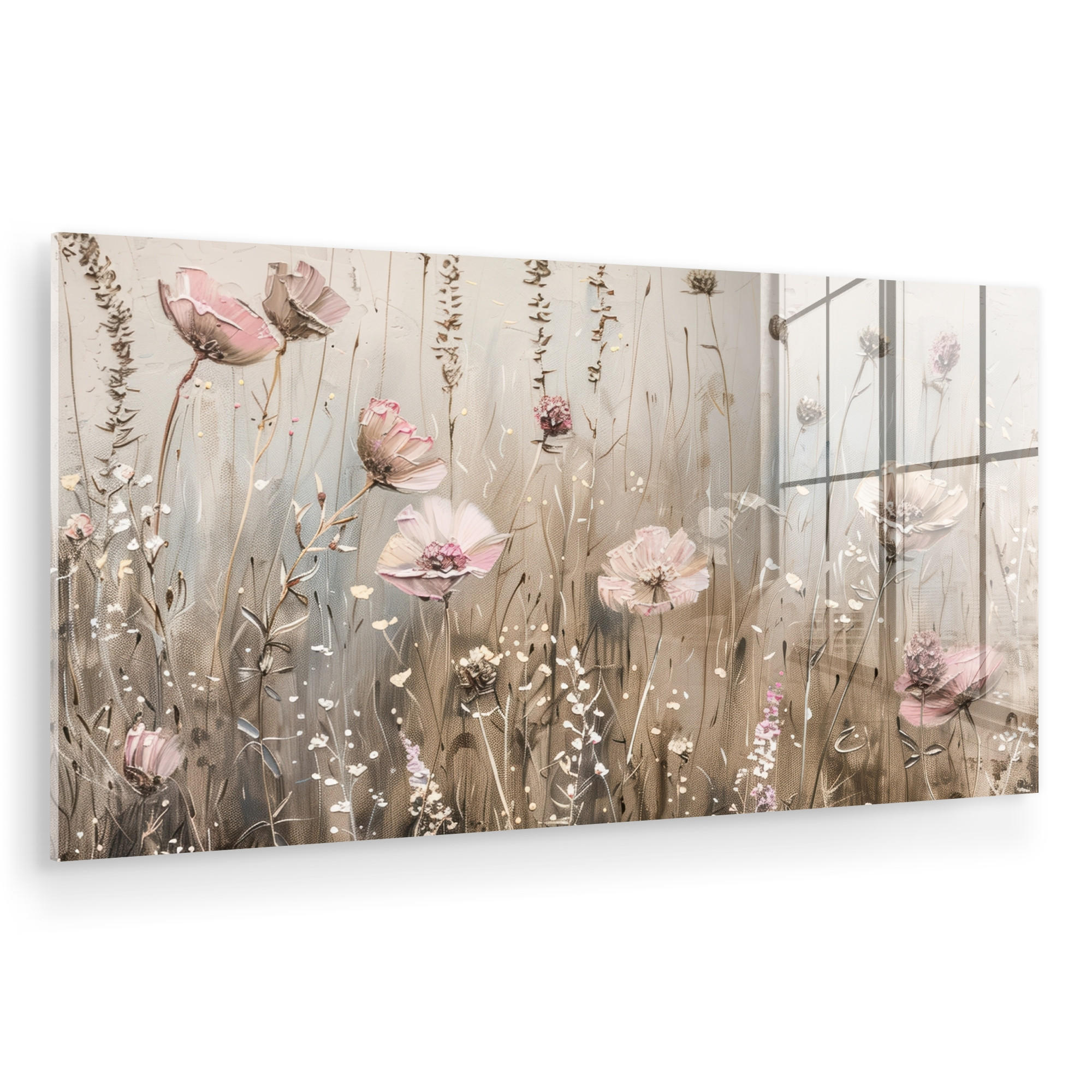 ACRYLGLASBILD Blumen - Rosa - Modern - Beige 120x60 cm - Beige, Glas (120/60cm) - MuchoWow