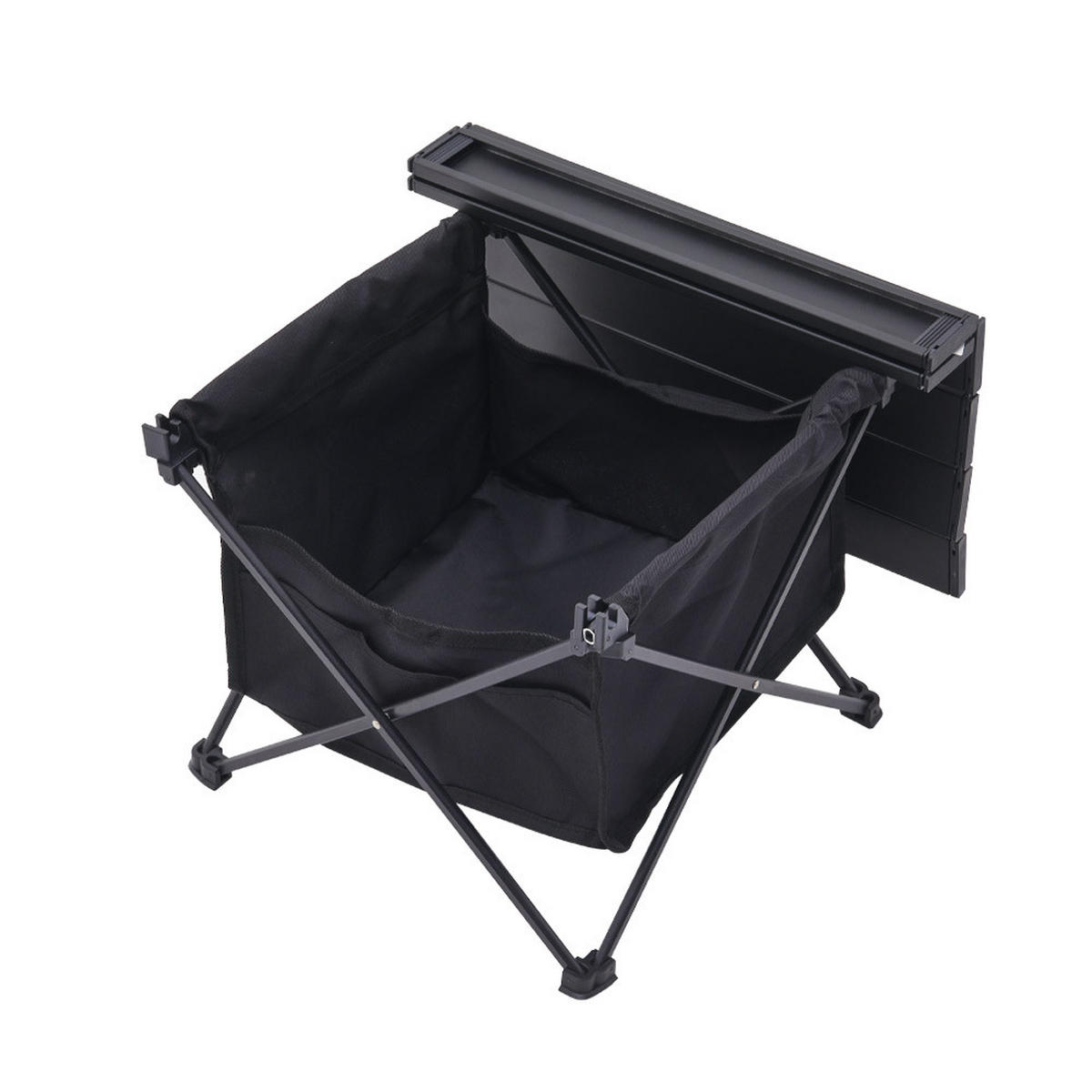 CAMPINGTISCH mit Rollplatte und Aufbewahrungskorb aus Aluminium Oxford-Gewebe Tragbar Kompaktes Faltmaß 39 x 33 x 31cm 1,02 kg - Schwarz, Metall (33/39/31cm) - Livingandhome