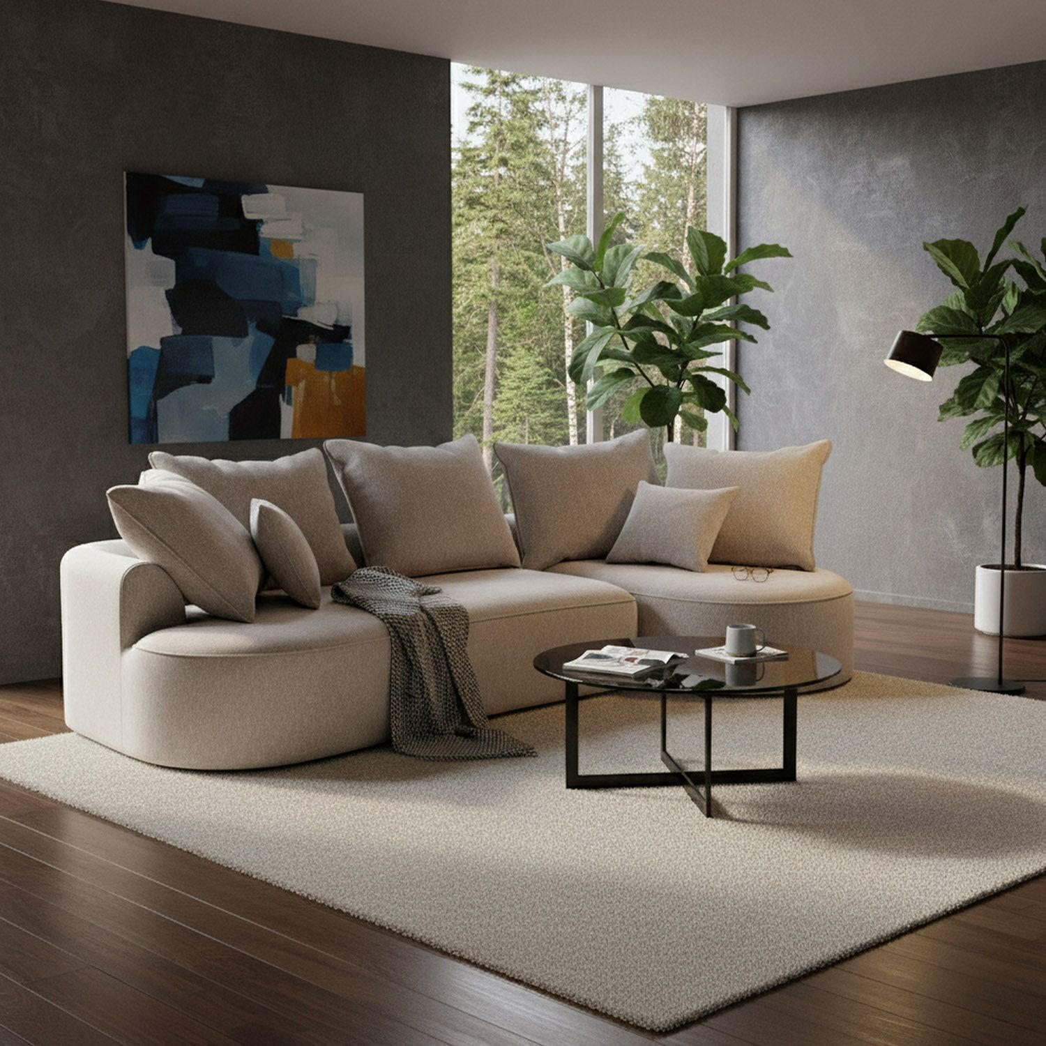 SOFA Tirano Samt Beige mit Ottomane rechts - Beige, Textil (300/102cm) - Juskys
