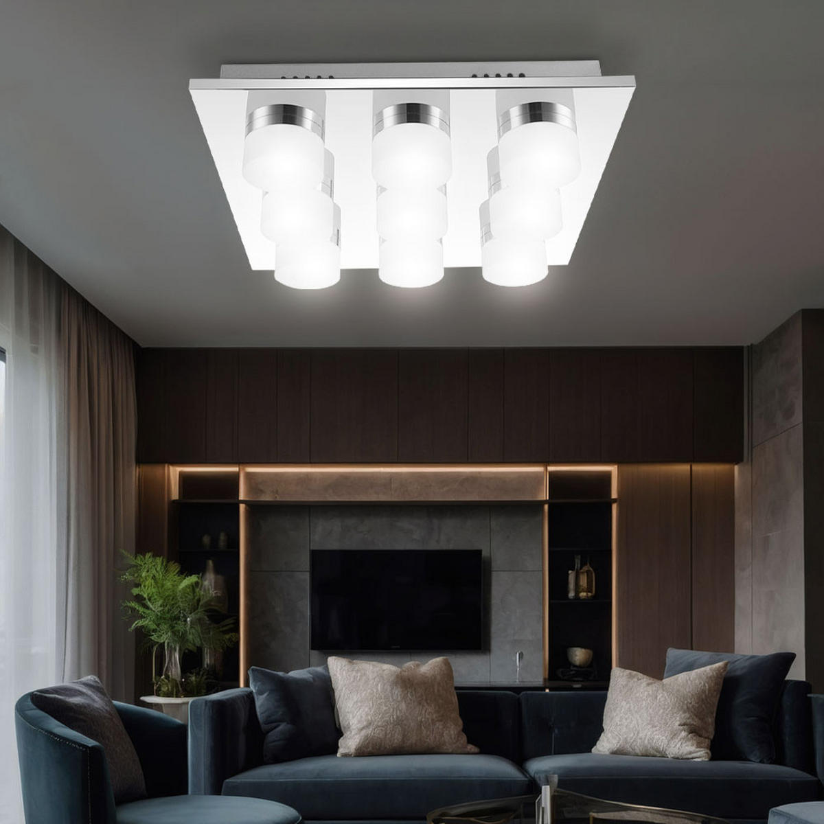 LED DECKENLEUCHTE Panamera Silber satiniert - Silberfarben, Metall (36/36/8cm) - Globo Lighting