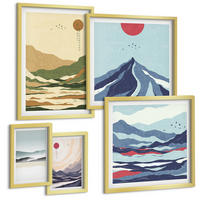 BILDER SET 5er Set - 50x50 cm & 20x30 cm & 40x60 cm Goldrahmen - Berge minimalistische Pastellfarben - Goldfarben, Kunststoff (40/60cm) - TULUP