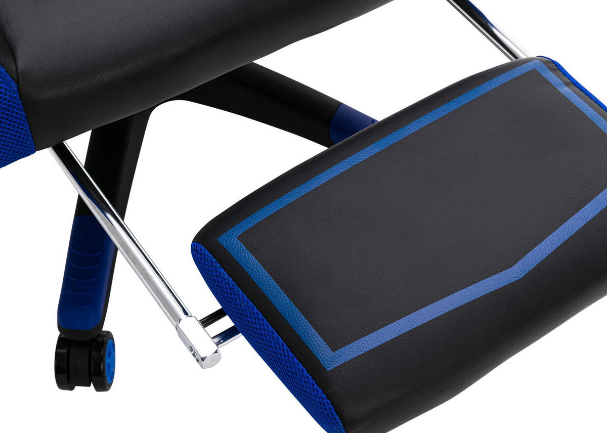 CHEFSESSEL Lederlook schwarz/blau - Blau/Schwarz, Kunststoff/Textil (69/118/70.5cm) - CLP