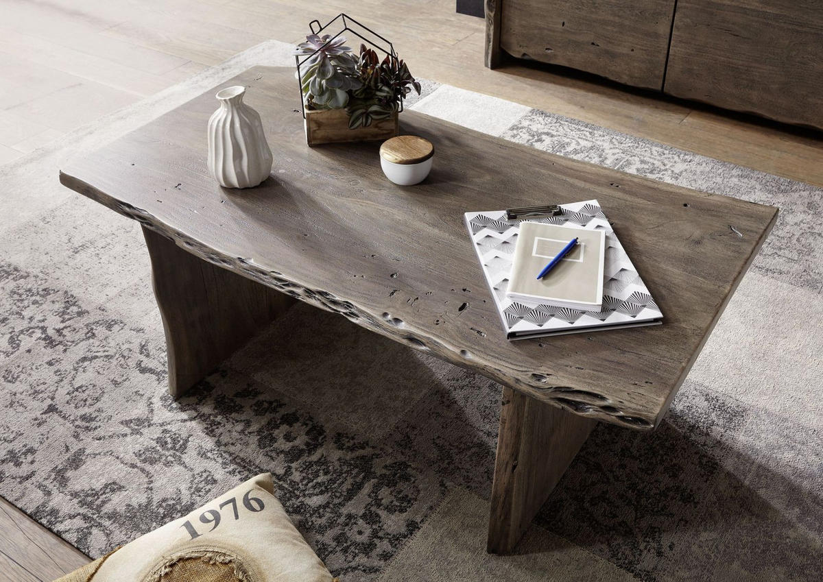 COUCHTISCH Akazie 120x60x45 Akazie grau lackiert PURE ACACIA #427 - Grau, Holz (120/60/45cm) - Massivmoebel24