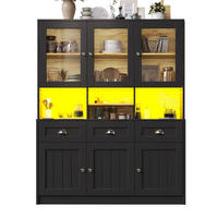 KÜCHENSCHRANK 140x40x175cm LED Hochschrank Glas Weiß Schwarz - Schwarz, Holzwerkstoff (140/175/40cm) - FLIEKS