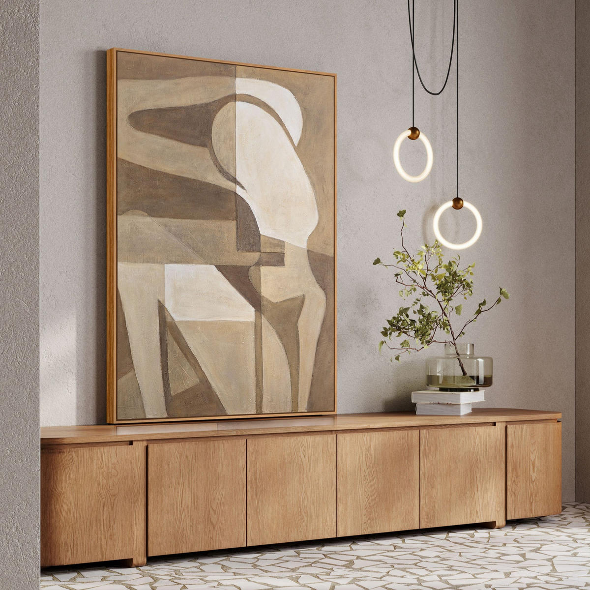 GEMÄLDE Abstrakte Zärtlichkeit Schattenfugenrahmen Grau 140x100 cm - Grau, Holz (140/100cm) - YS-art gallery