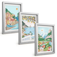 BILDER SET 3er Set - 20x30 cm Silberner Rahmen - Pastellfarbene Küstenansichten - Silberfarben, Kunststoff (20/30cm) - TULUP