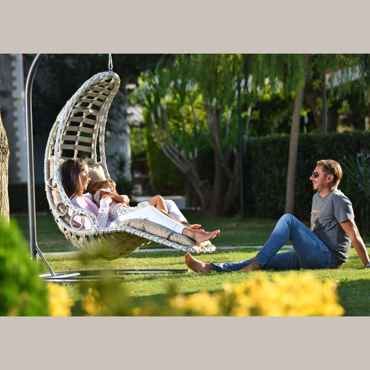HÄNGESESSEL Gartenschaukel Rattan mit Gestell Hängeschaukel Bodrum - Weiß, Metall (120/212/106cm) - Gowoll