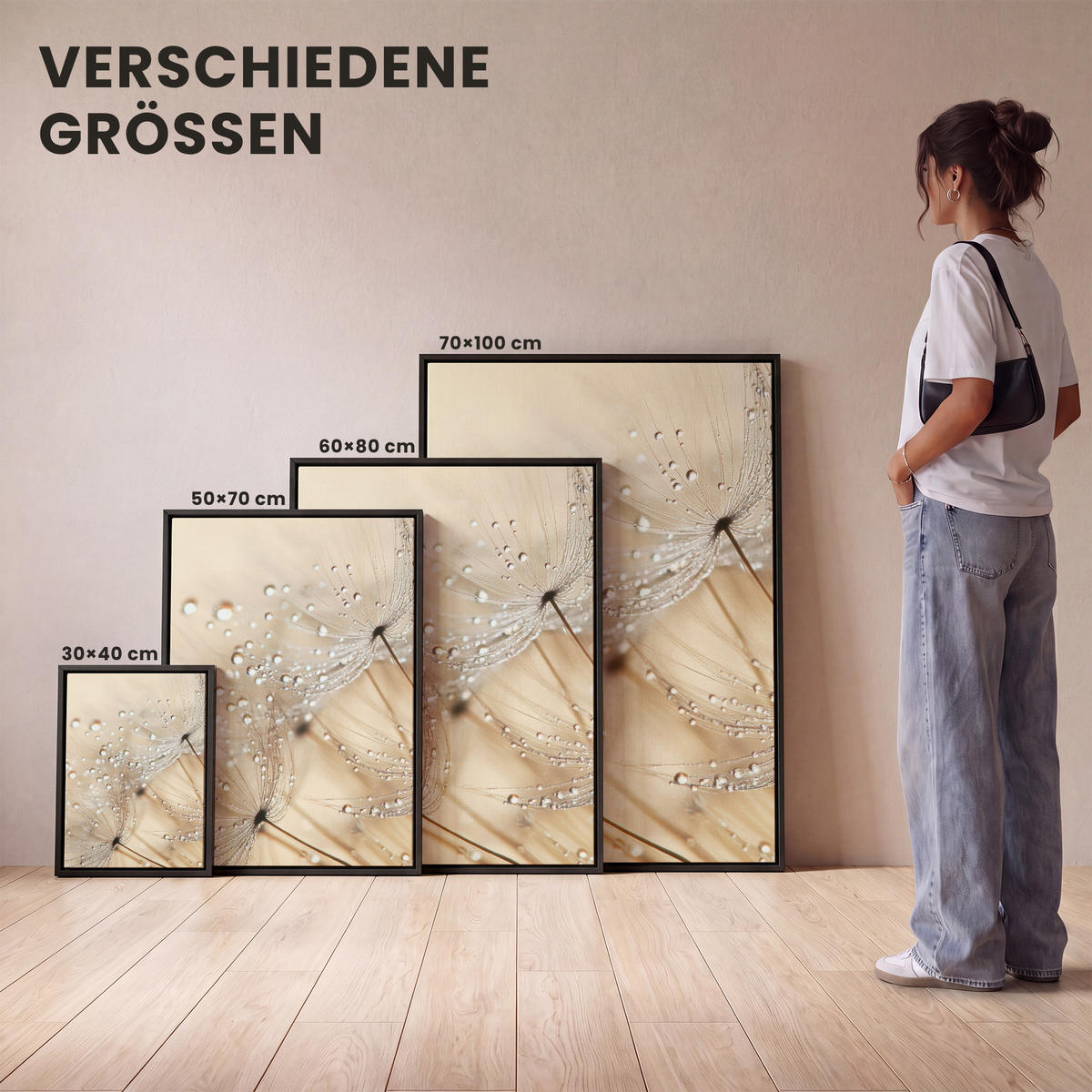 LEINWAND Bilder mit Rahmen - Löwenzahn - Abstrakt - Natur - Beige - 60x80 - Braun, Textil (60/80cm) - MuchoWow