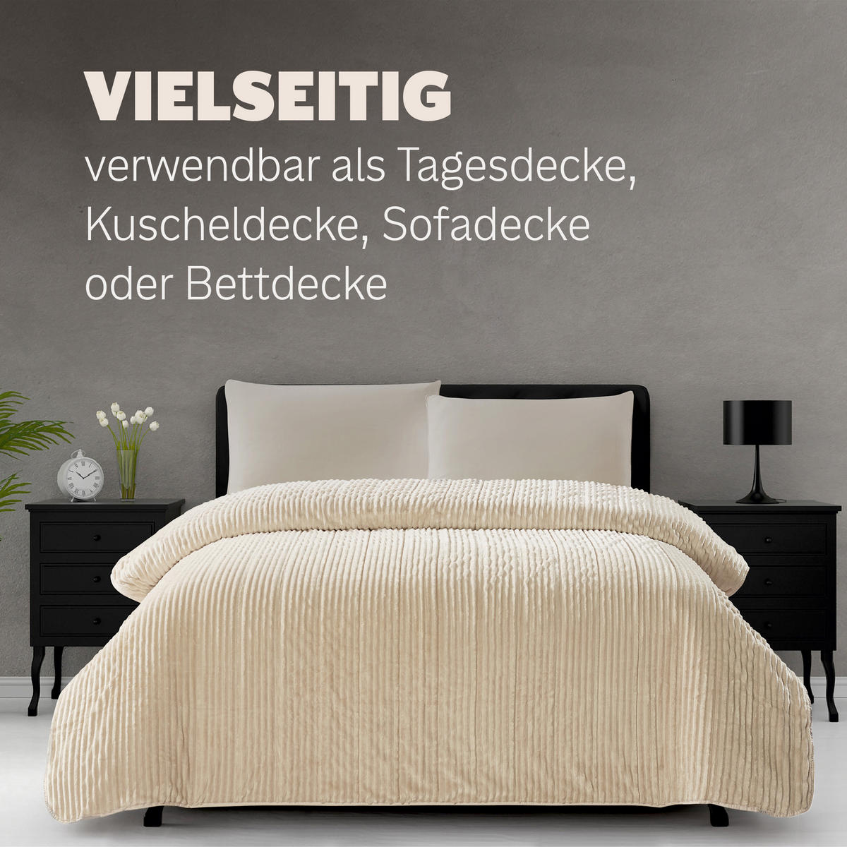 TAGESDECKE Wende-Design 200x220cm Sandbeige - Creme, Kunststoff/Textil (220/200cm)