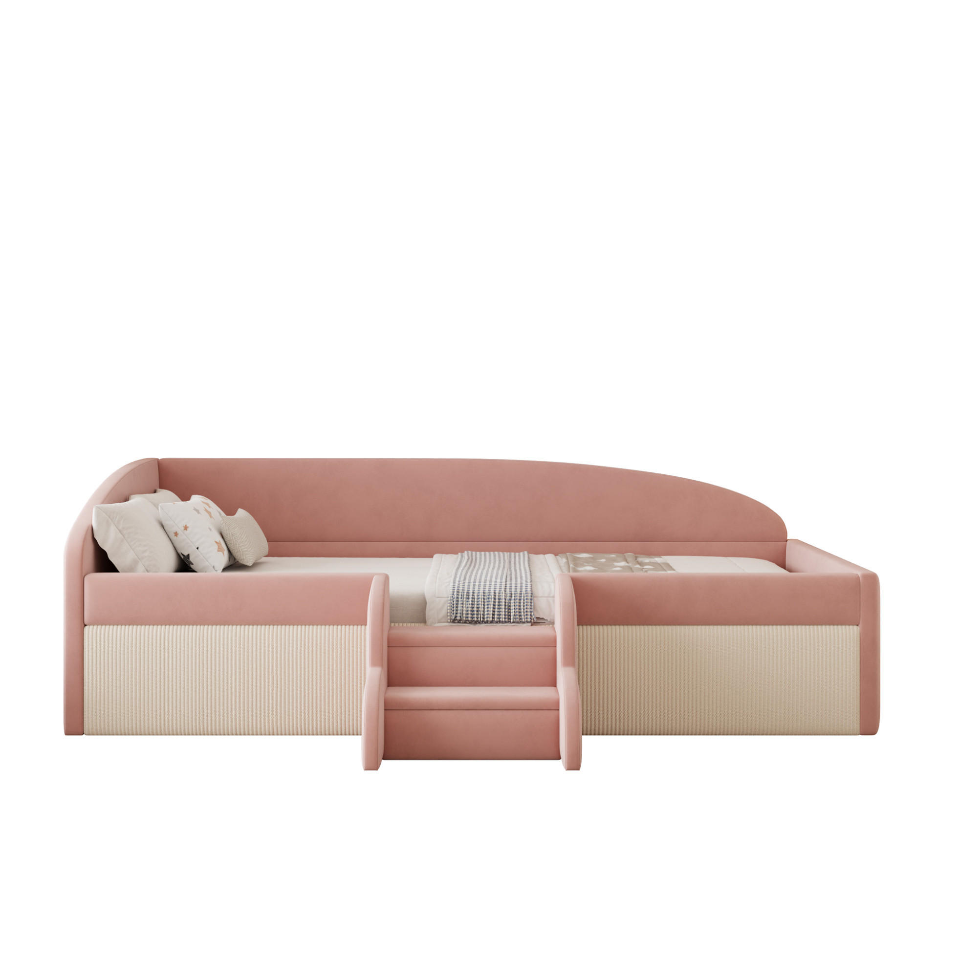 KINDERBETT 90/190 cm rosa-cremeweiß mit Sicherheitsdesign und Samtbezug - Pink, Textil (90/190cm) - OKWISH