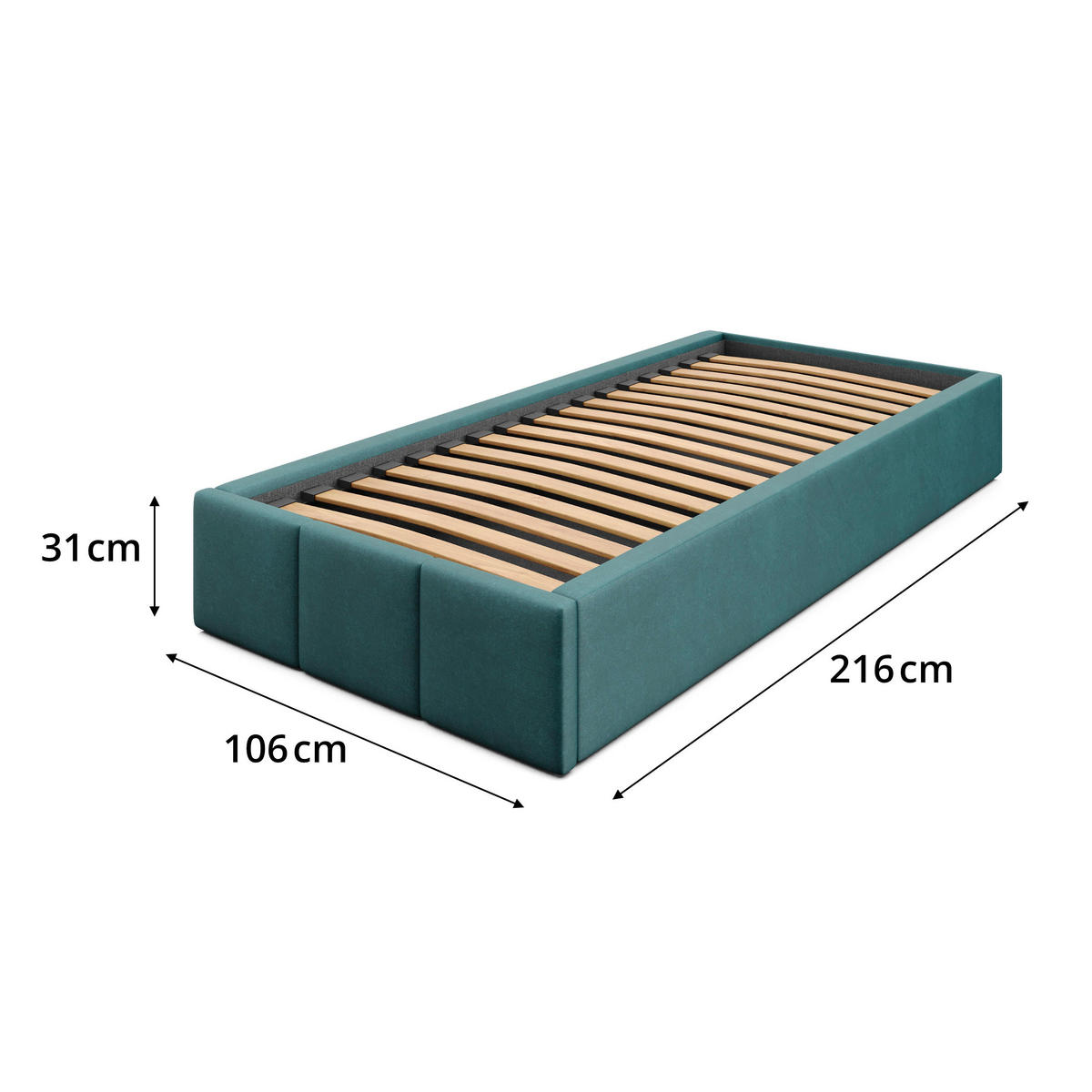 POLSTERBETT für Schlafzimmer Bett mit Stauraum Türkis 90x200cm - Türkis, Holzwerkstoff/Textil (90/200cm) - Muralo