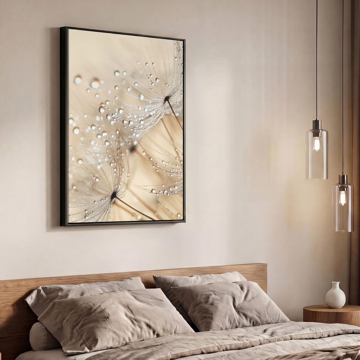 LEINWAND Bilder mit Rahmen - Löwenzahn - Abstrakt - Natur - Beige - 70x100 - Braun, Textil (70/100cm) - MuchoWow