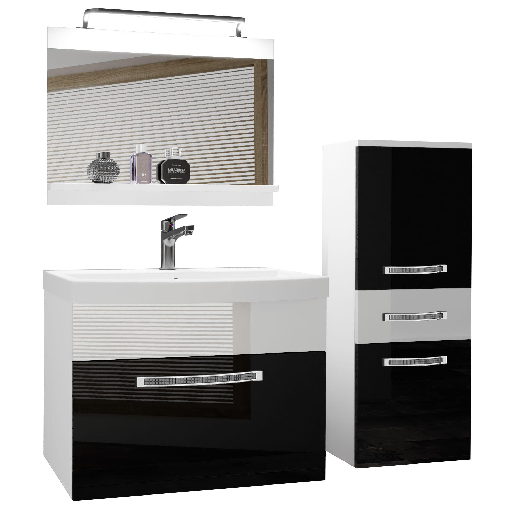 BADMÖBEL Badezimmer Schwarz/ Weiß, Glänzend - Schwarz/Weiß, Holz (100/81/40cm) - B BELINI GROUP
