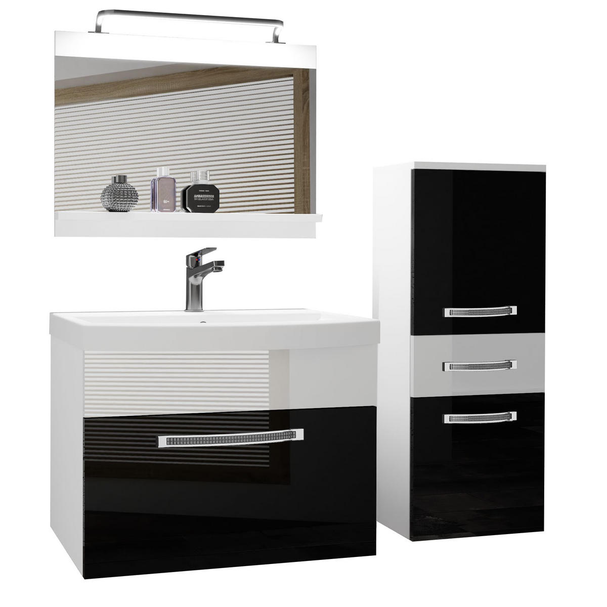 BADMÖBEL Badezimmer Schwarz/ Weiß, Glänzend - Schwarz/Weiß, Holz (100/81/40cm) - B BELINI GROUP