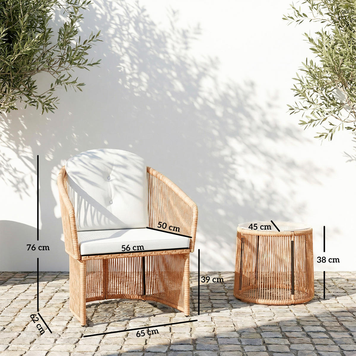 RATTAN-STUHL Creme 65.0/62.0/76.0cm - Creme, Kunststoff (62/76/65cm)