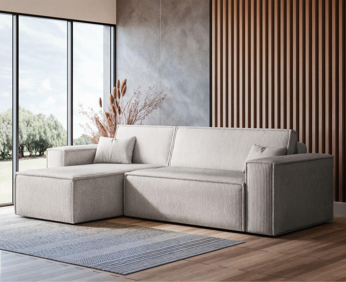 ECKSOFA Scarlo Hellbeige Cordbezug - Ecru/Schwarz, Kunststoff/Textil (244/145cm) - Selsey