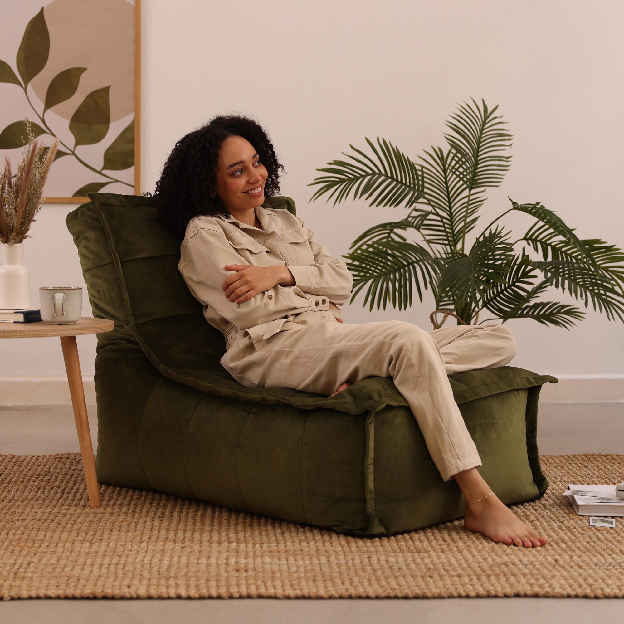 SITZSACK Lounger Skandi, Samt - Dunkelgrün, Kunststoff (65/67/90cm) - icon