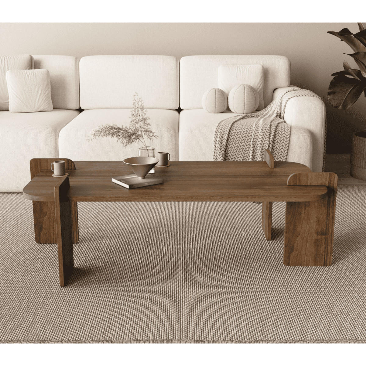 COUCHTISCH mit rechteckiger Tischplatte und abgerundeten Kanten 120/60/35 cm - Naturfarben, Holzwerkstoff (120/60/35cm) - Calicosy