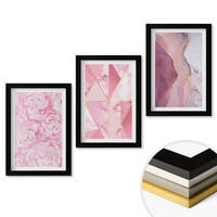 WANDBILDER 3er-Set - 20x30 cm Schwarzer Rahmen - Rosa geometrische Pfingstrosen - Schwarz, Kunststoff (20/30cm) - ArtPrintCave