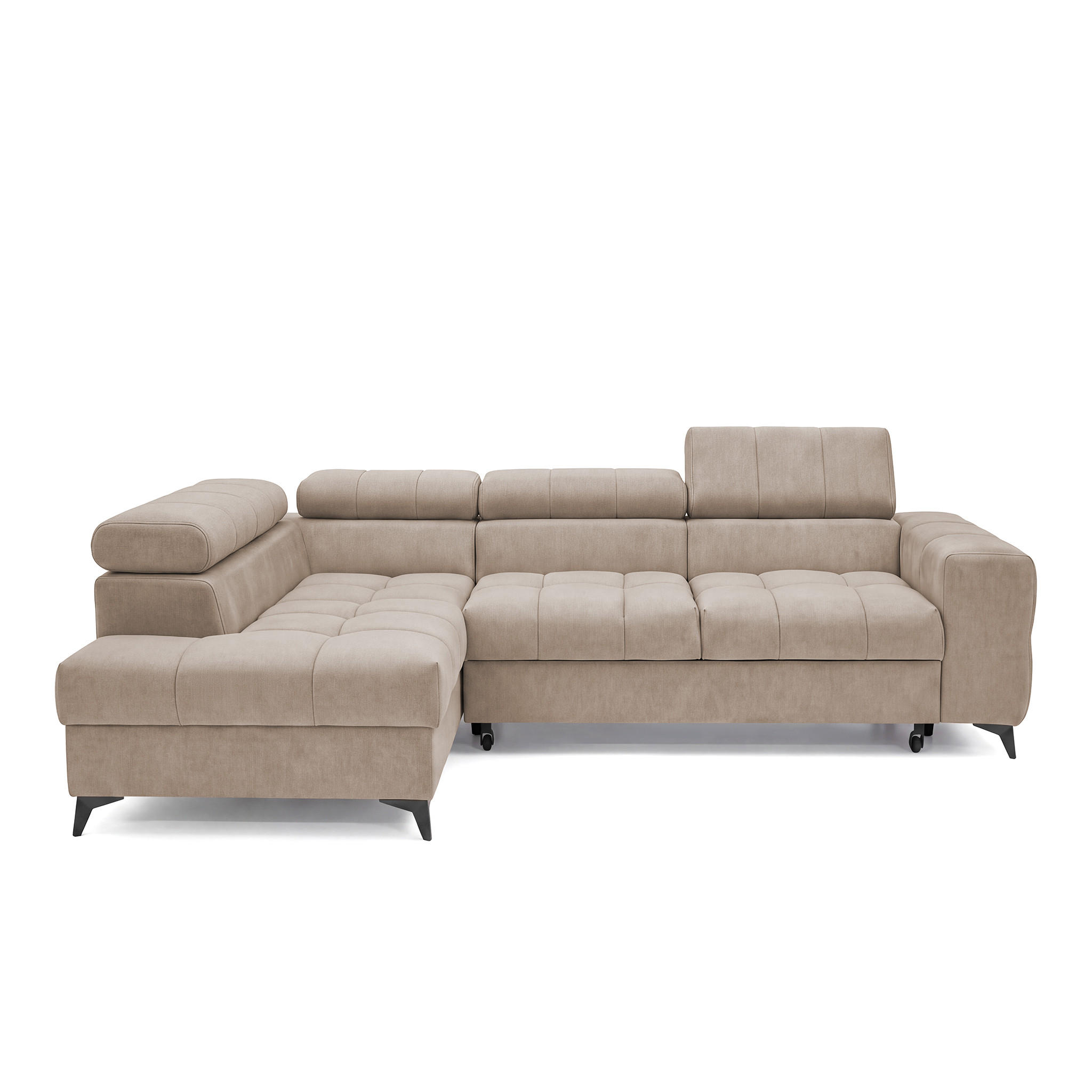 ECKSOFA PUDDING S Links mit Schlaffunktion 125x195 Velours Beige - Beige/Schwarz, Holz/Textil (177/275cm) - Muffo