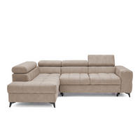ECKSOFA PUDDING S Links mit Schlaffunktion 125x195 Velours Beige - Beige/Schwarz, Holz/Textil (177/275cm) - Muffo