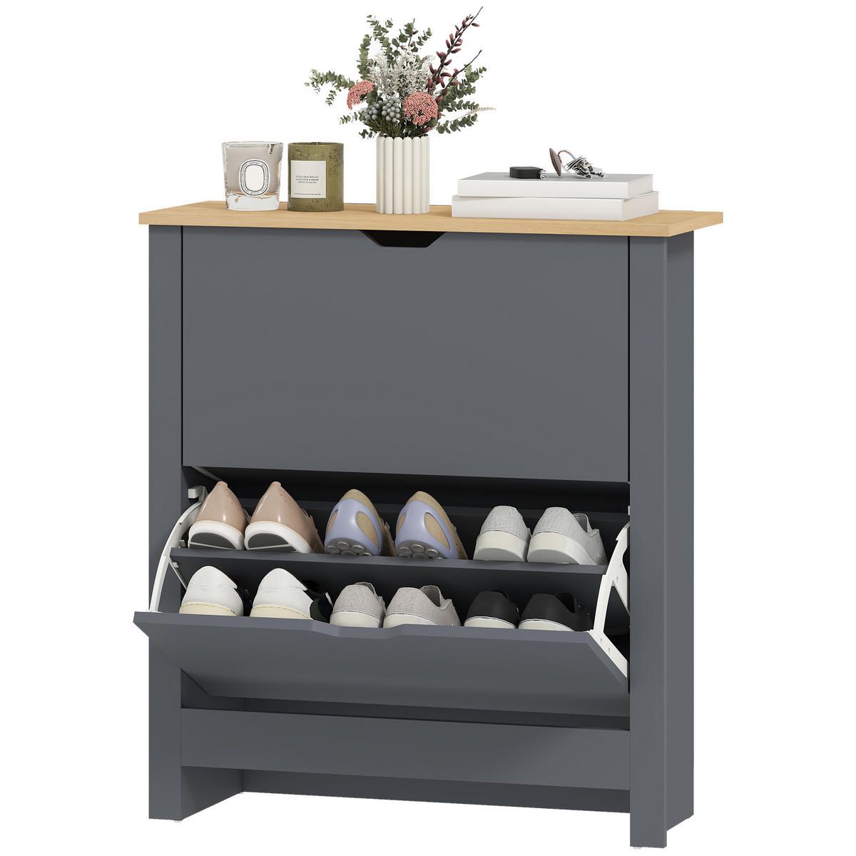 SCHUHSCHRANK Dunkelgrau Holzwerkstoff klappbar mit Fächern 1 Stück - Dunkelgrau, Holz (72/80/26cm) - PANGIVO