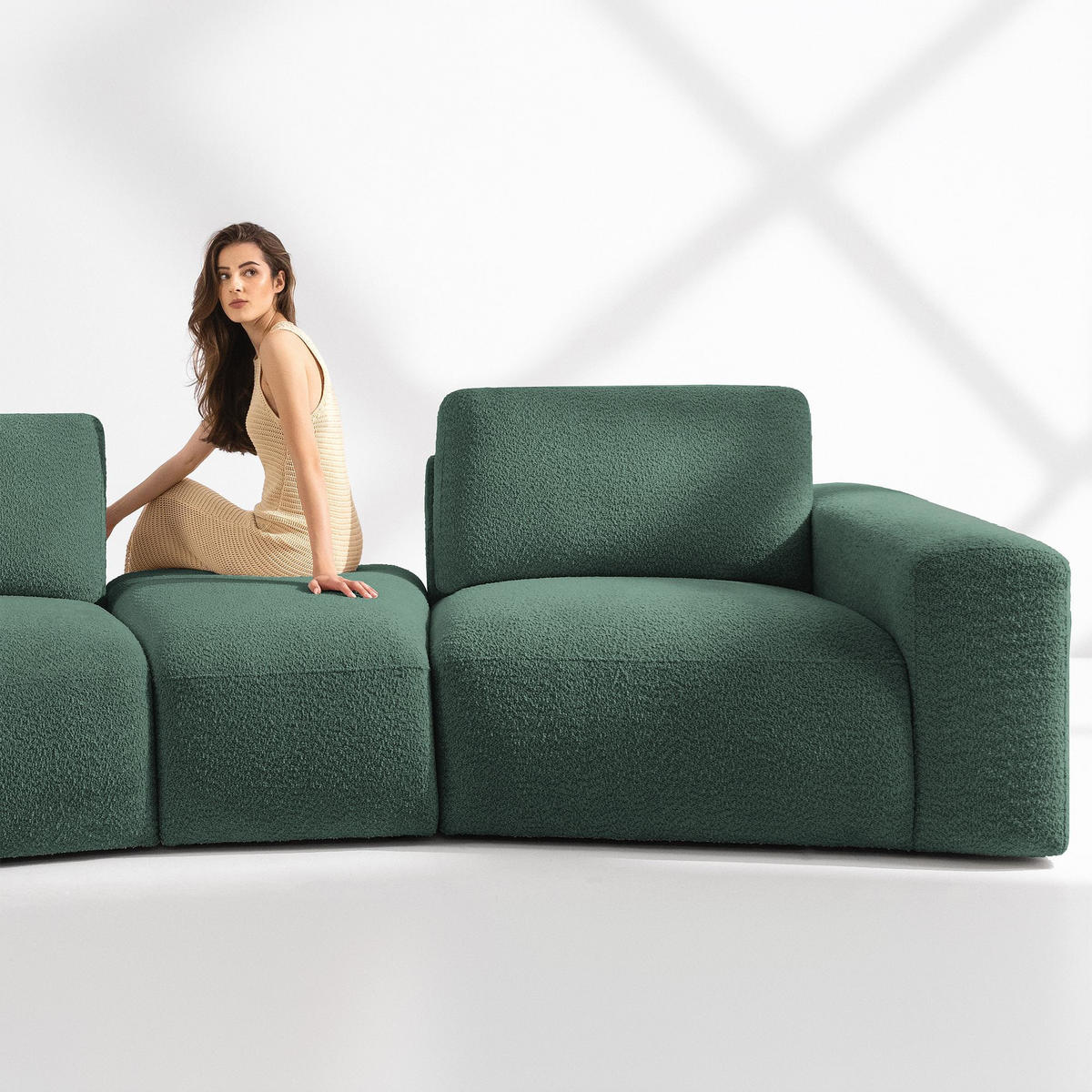 5-SITZER ECKSOFA ZUCCO Boucle links, Grün - Grün, Textil (430/84/105cm) - KONSIMO®
