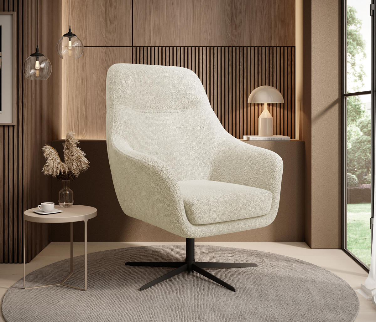 RELAXSESSEL Collection Drehstuhl CUBO – komfortabel, drehbar, modernes Design, 76x97x76 cm, Farbe - Beige/Schwarz, Holz/Textil (76/97/76cm) - DomoHome
