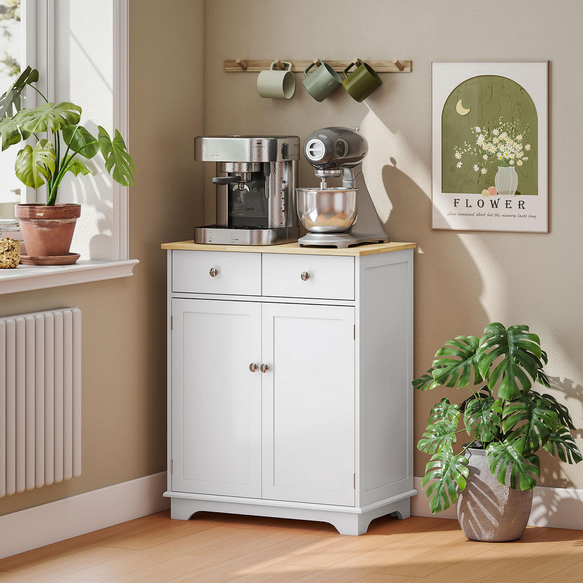 SIDEBOARD DE-10997 2 Türen Weiß/Naturholz - Weiß, Holzwerkstoff (68/85/40.3cm) - ComfortXL