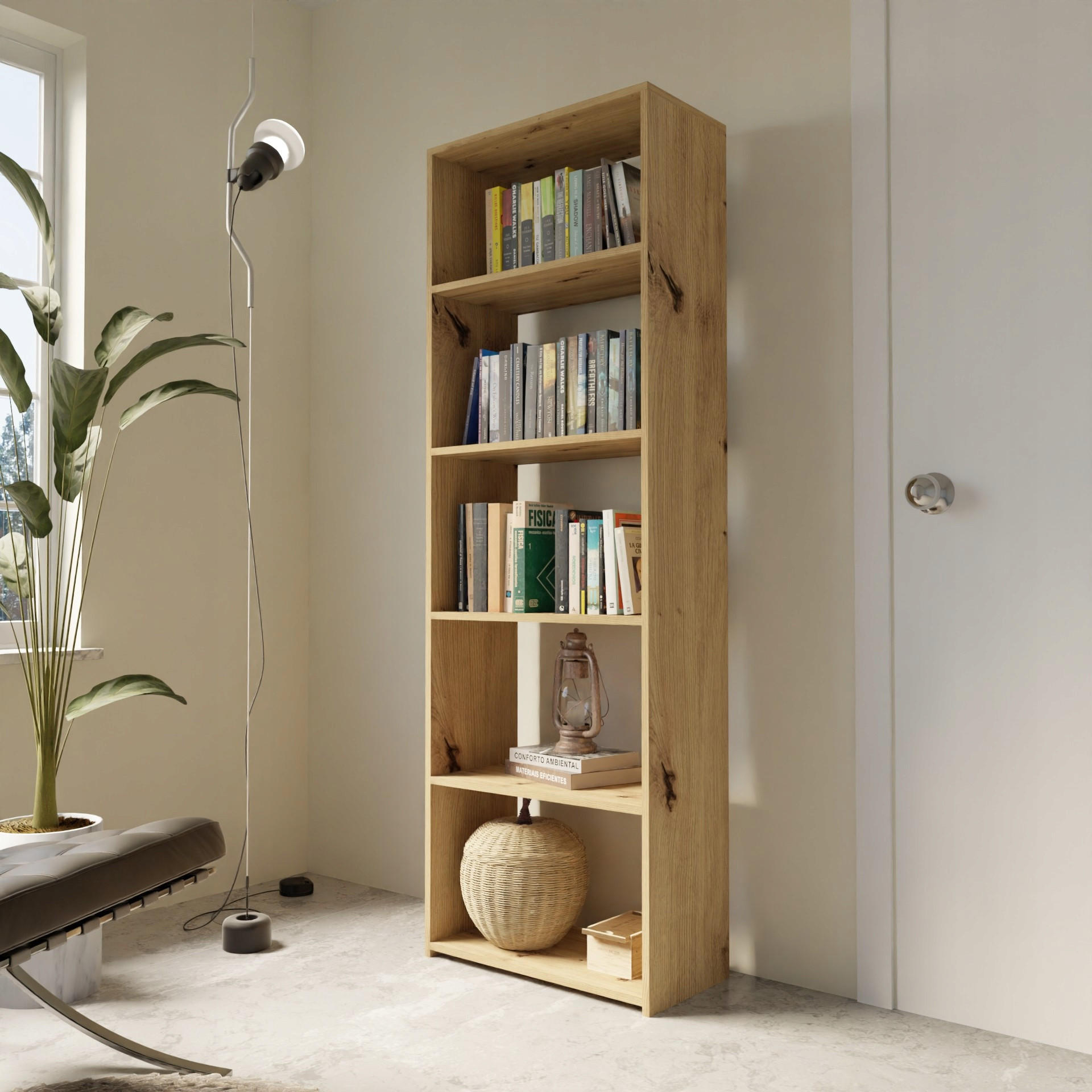 Thumbnail - Matkam Möbel Bücherregal, Eiche Artisan, Holzwerkstoff, 60x180x30 cm, Wohnzimmer, ,