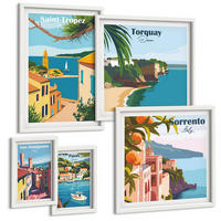 BILDER SET 5er Set - 50x50 cm & 20x30 cm & 40x60 cm Weißer Rahmen - Retro-Illustrationen von Weltstädten - Weiß, Kunststoff (40/60cm) - TULUP