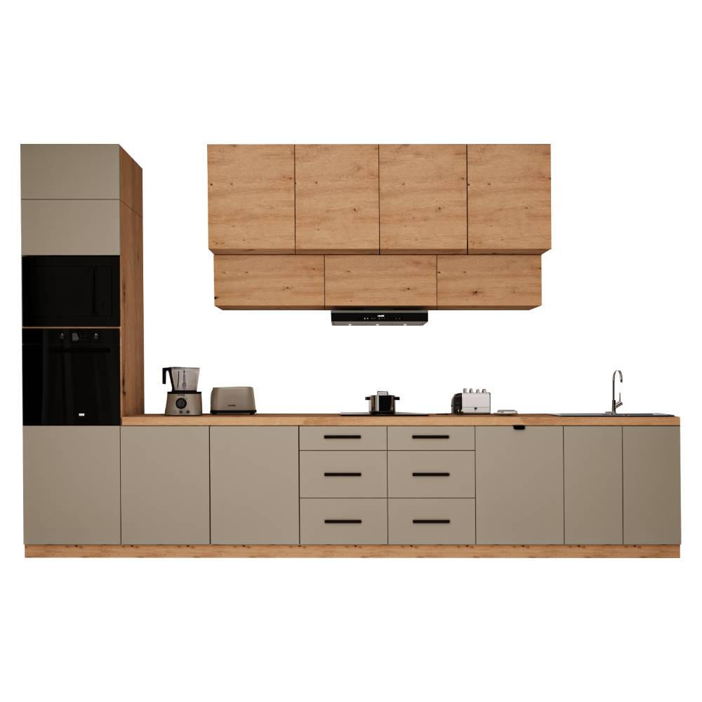 KÜCHENZEILE 440 cm - Langen KL8-M440 in Beige / Artisan Eiche - Beige/Schwarz, Holz/Metall (440/248/58cm)
