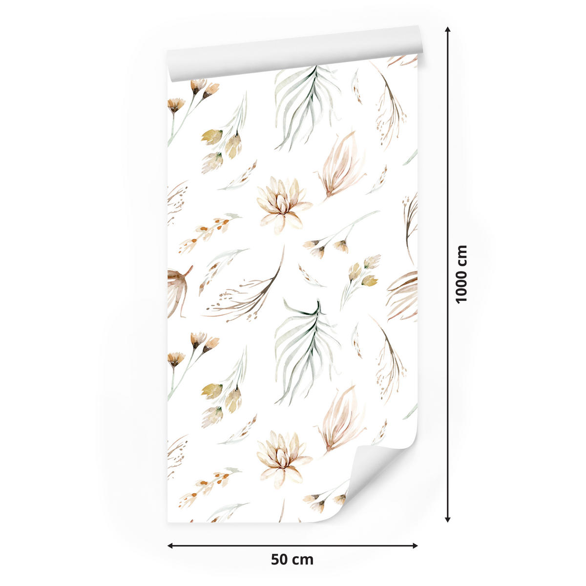 VLIESTAPETE Aquarell-Wildblumen – Beige, Weiß – 50x1000 cm - Beige/Weiß, Papier (50/1000cm) - Muralo
