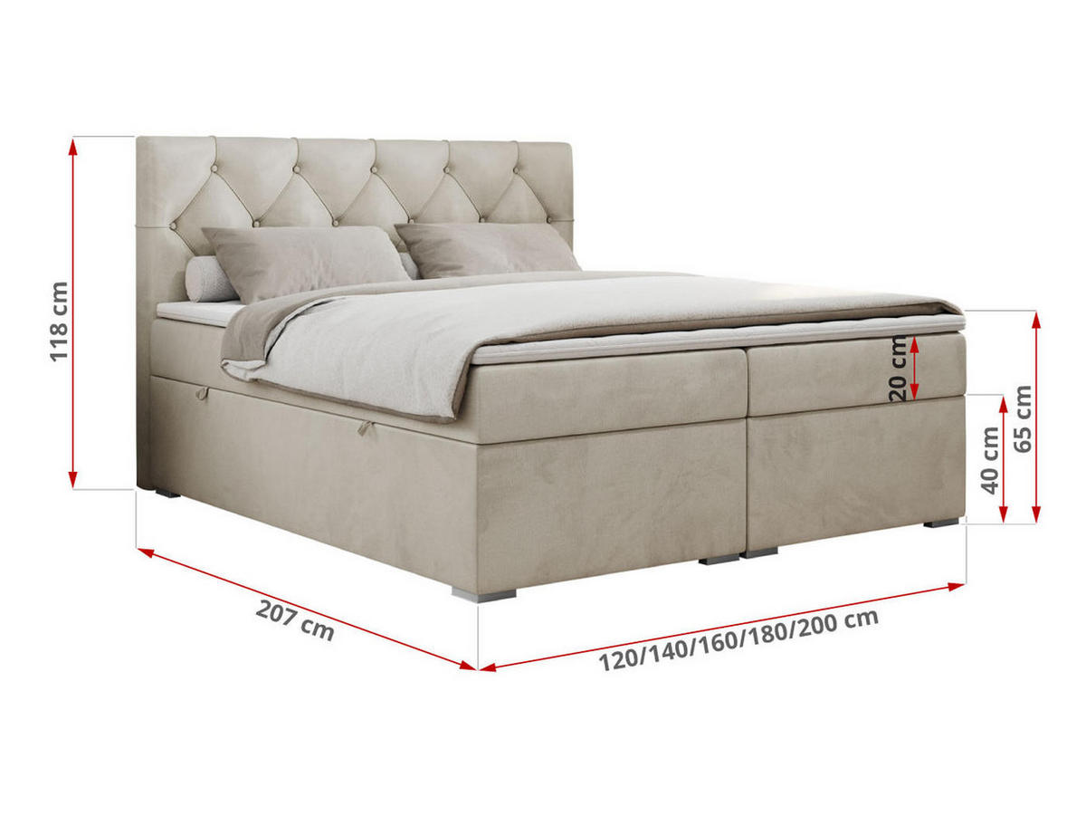 BOXBETT ALDA 120/200 Beige Velvet - H3 - Beige, Holz/Textil (120/200cm) - MKS