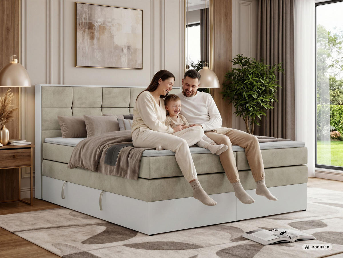 BOXSPRINGBETT ALVIT KING 160/200 - Greige Stukture - Topper T25 - H3 - Greige/Schwarz, Kunststoff/Textil (160/200cm) - MKS