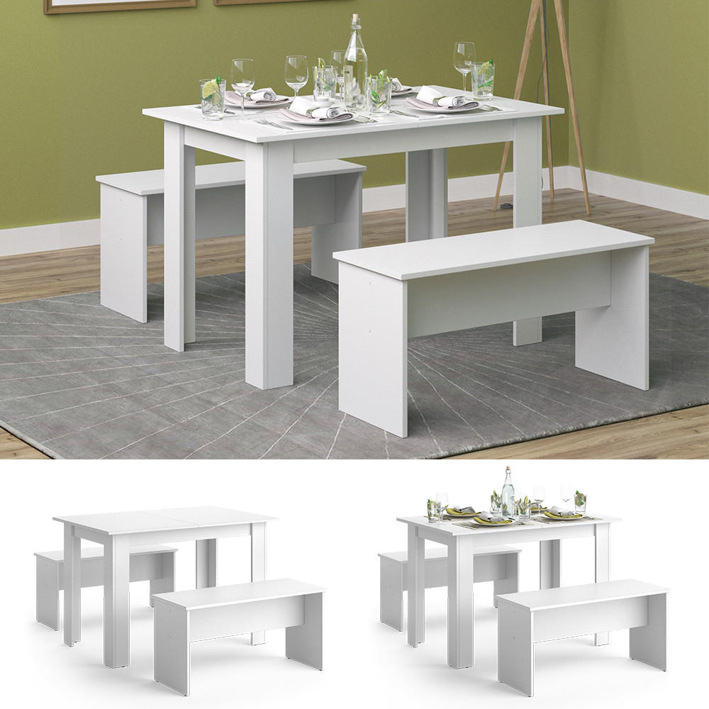 ESSTISCH SET Sentio Weiß 110 x 70 cm mit 2 Bänken - Weiß, Holzwerkstoff (110/73/70cm) - Vicco