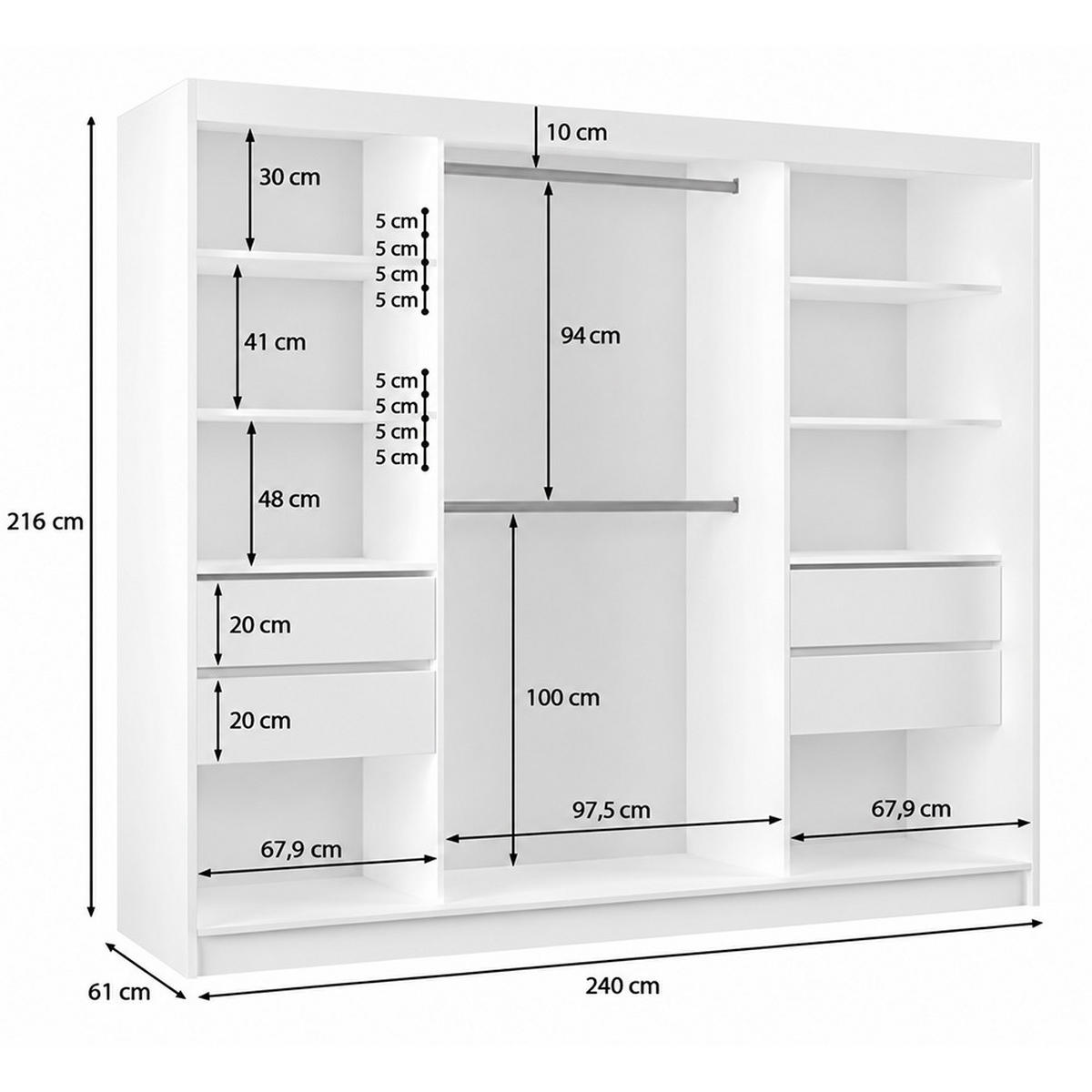 KLEIDERSCHRANK Malika 240 cm Graphit Spiegel 4 Schubl. Griffe silber - Graphitfarben, Holzwerkstoff (240/216/61cm) - KS Home Concept