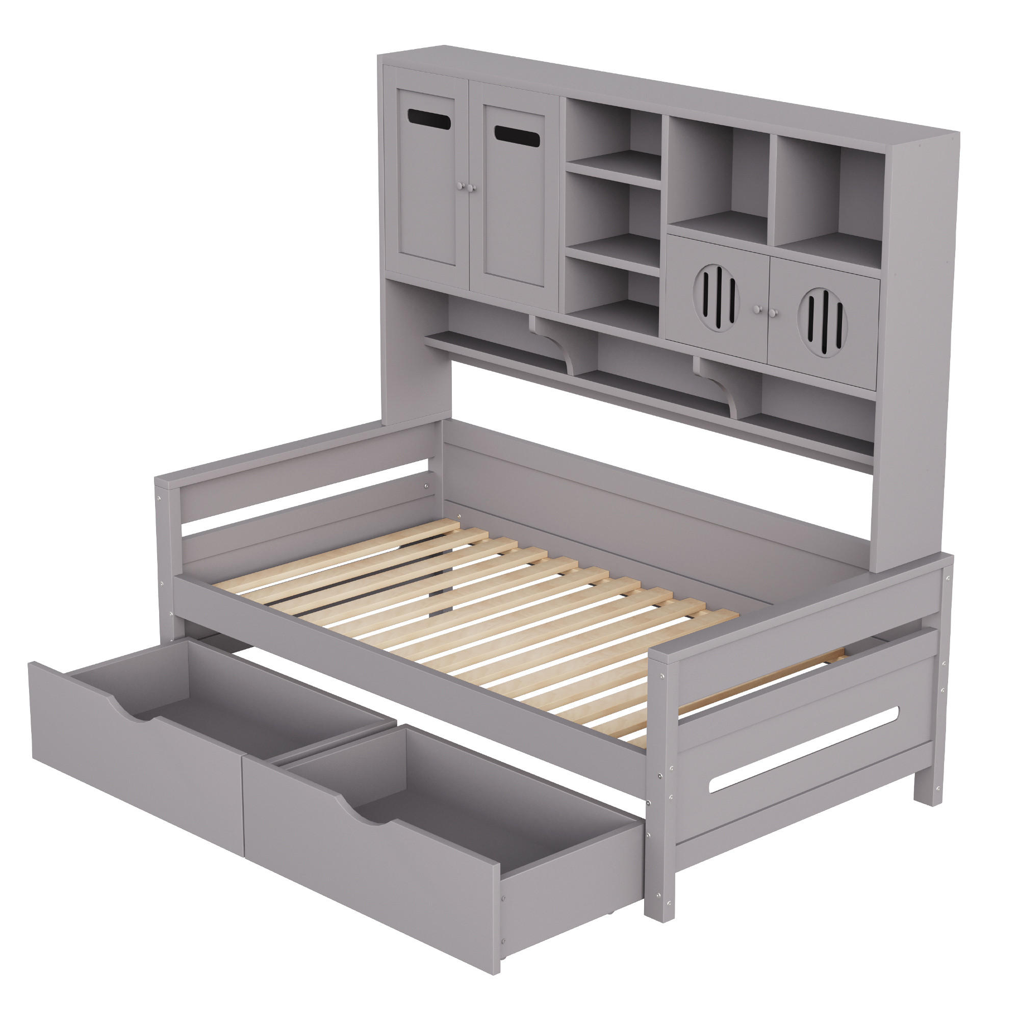 STAURAUMBETT 90/200 cm DE-01412, in Grau, mit 2 Schubladen und Staufächern - Grau, Holz (90/200cm) - ComfortXL
