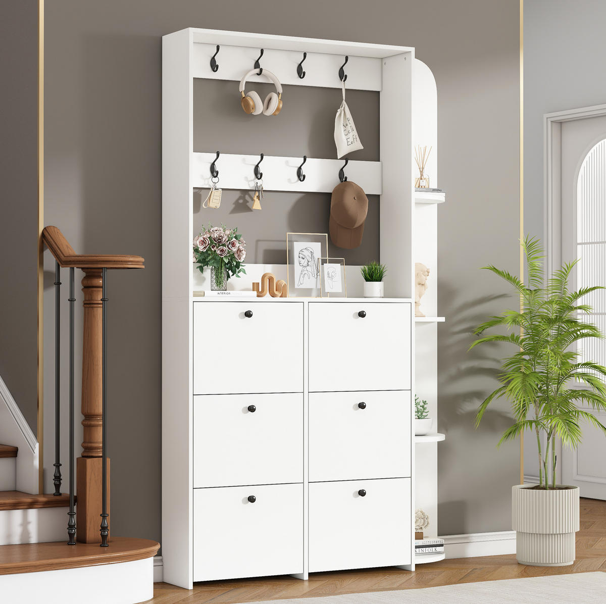GARDEROBENSCHRANK mit Schuhaufbewahrung 120 x 24 x 200 cm Weiß 6 Klapptüren - Weiß, Holzwerkstoff (24/200/120cm) - Beauniv