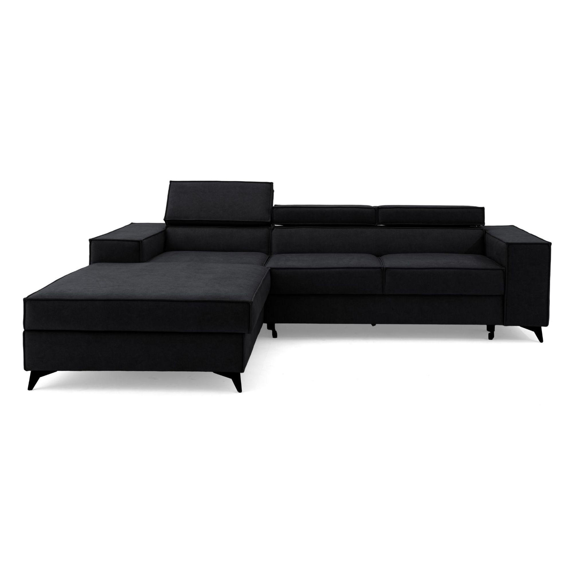 ECKSOFA PURE S Links mit Schlaffunktion 127x215 Velours Graphit - Graphitfarben/Schwarz, Holz/Textil (281/204cm) - Muffo