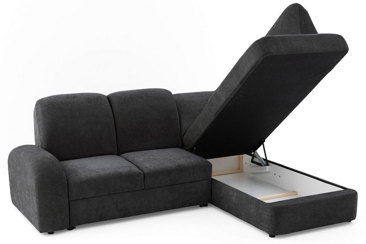 ECKSOFA VIBE L Rechts mit Schlaffunktion 129x205 Chenille Anthrazit - Anthrazit/Schwarz, Holz/Kunststoff (250/186cm) - Muffo