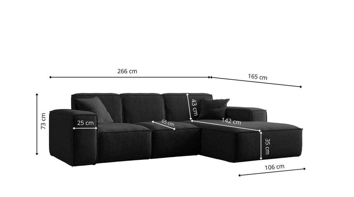 ECKSOFA L-Form Siena Stoff Maloy Schwarz Rechts - Schwarz, Holz (266/165cm) - Kaiser Möbel