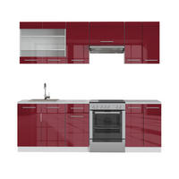 KÜCHENZEILE Fame-Line Bordeaux Hochglanz/Weiß 240 cm ohne AP - Bordeaux/Weiß, Holzwerkstoff (240/81.6/46cm) - Vicco