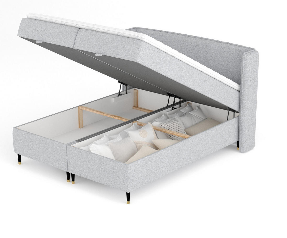 BOXBETT Monpelli Hellgrau 160/200 cm mit Matratze und Topper - Hellgrau/Schwarz, Holz/Holzwerkstoff (160/200cm) - Maison de Reve