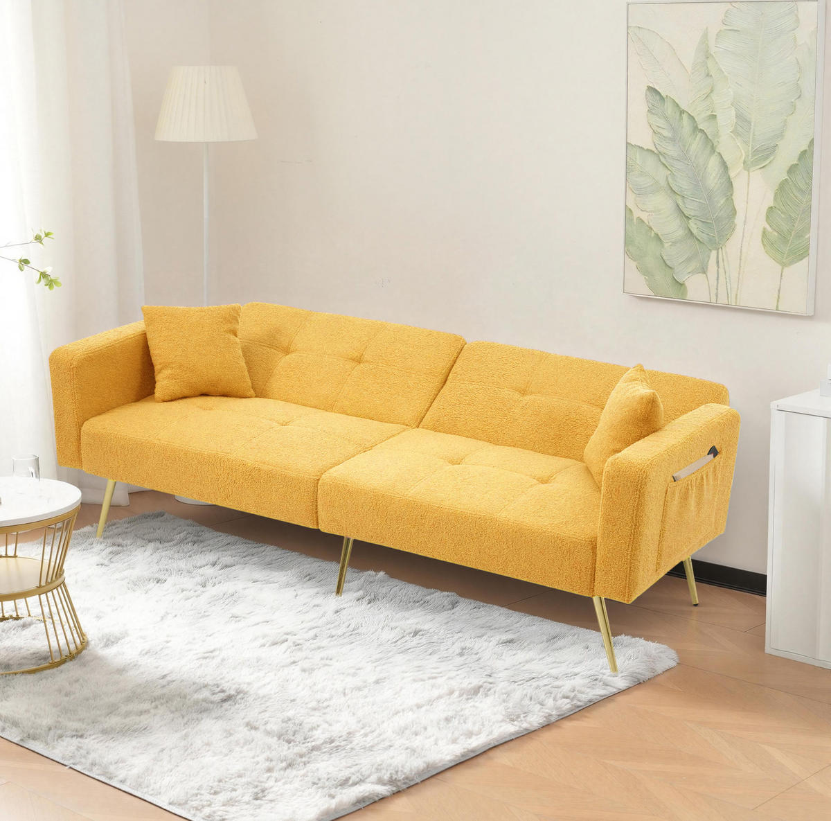 SCHLAFSOFA Lammwollstoff mit verstellbarer Rückenlehne 105–180 Grad Gelb 175/64/72 cm - Gelb, Textil (64/72/175cm) - Redom