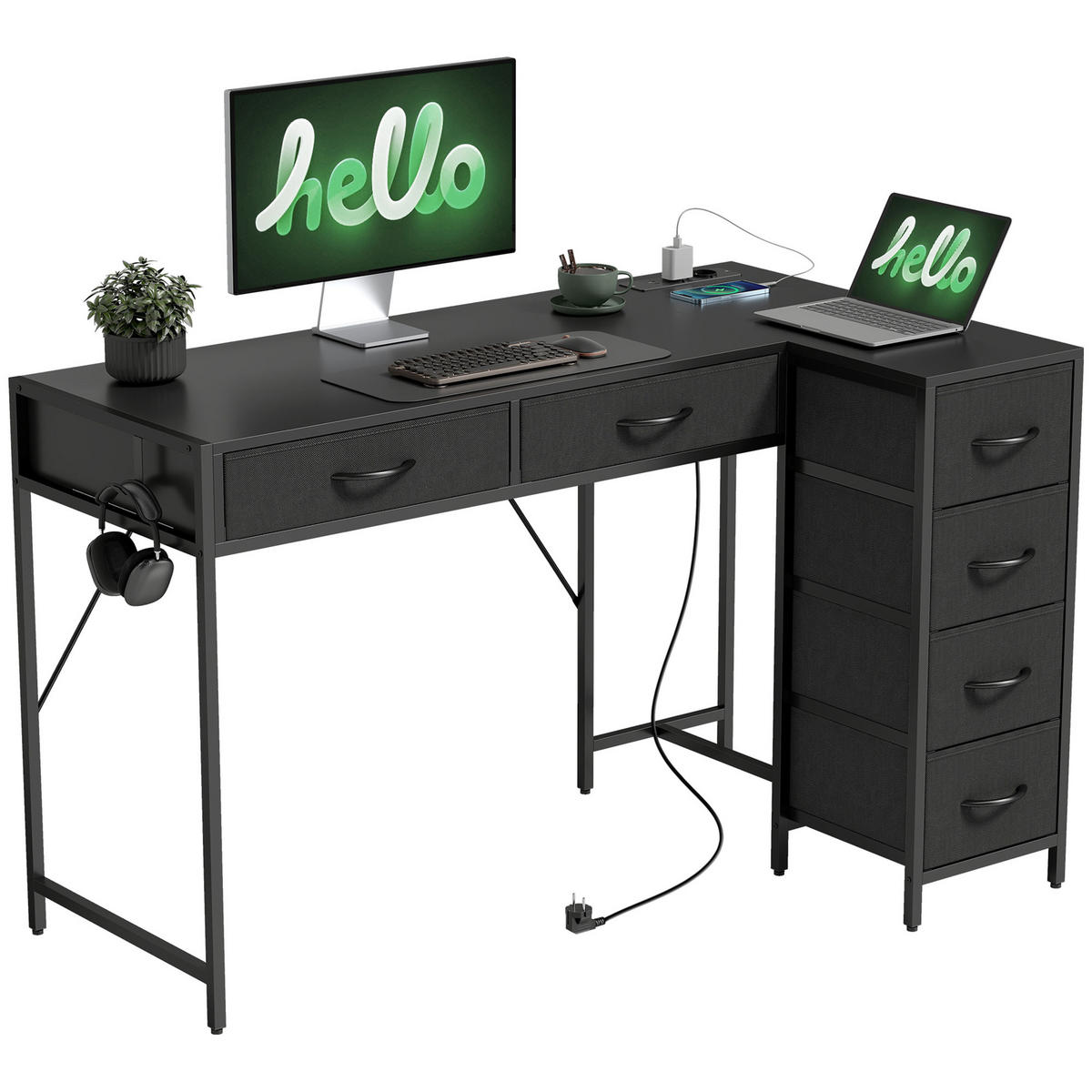 BÜROTISCH Schwarz 1 Stück - Schwarz, Holzwerkstoff (48/126/80cm) - GiPP