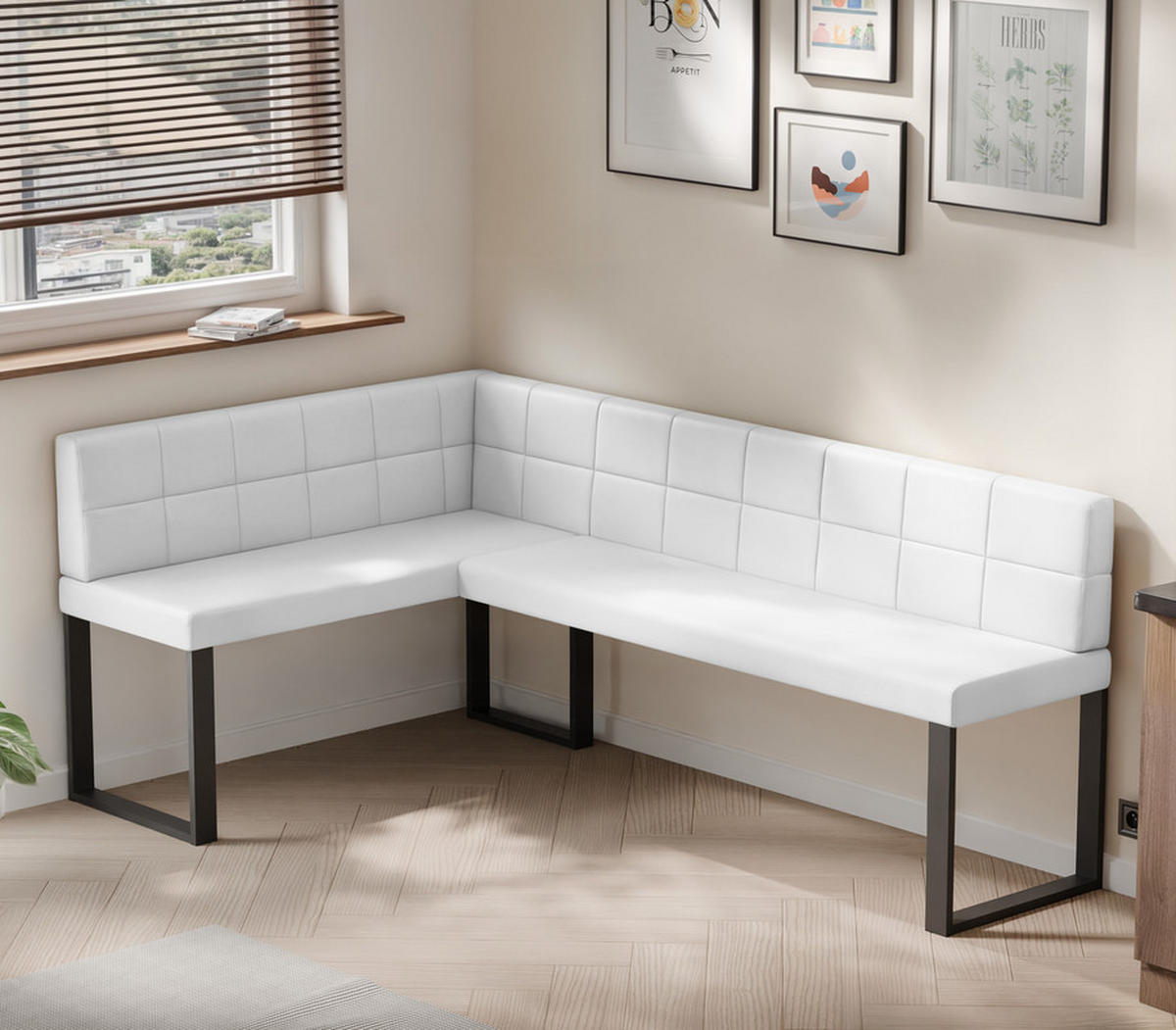 ECKBANK links SANA U Kunstleder gesteppt, 128/168 cm Weiß - Weiß, Kunststoff/Textil (128/168cm) - Idohome