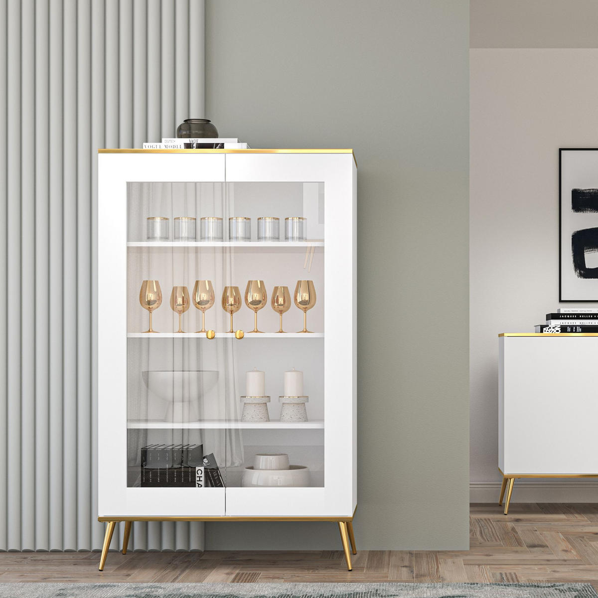 GLASVITRINE VELTI,Weiß - Weiß, Glas/Holzwerkstoff (92/152/40cm) - KONSIMO®