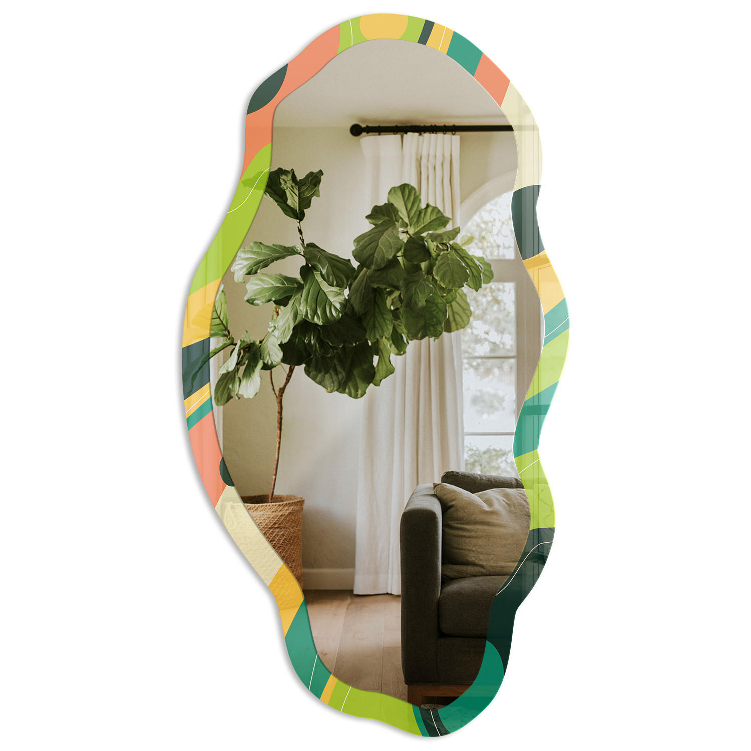 SPIEGEL 90x45 cm asymmetrisch mit Druck - Abstraktion der Farbe - Transparent, Glas (45/90/0.4cm) - TULUP