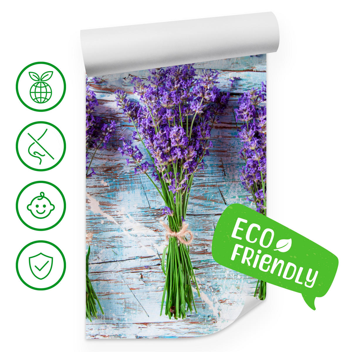 FOTOTAPETE für Küche Lavendelblüten Lila Holz Rustikal 250x175 - Violett/Weiß, Papier (250/175cm) - Muralo